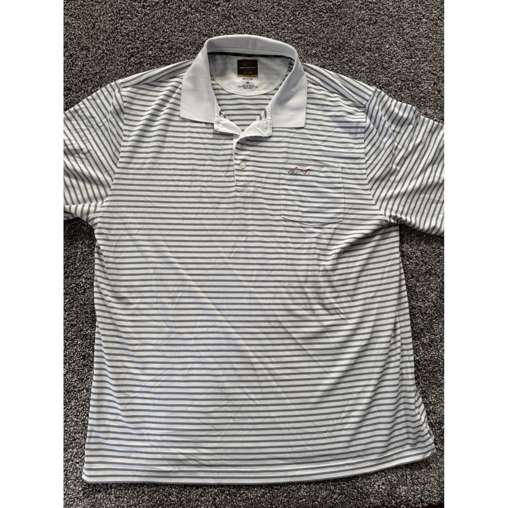Greg Norman Tasso Elba Five Iron Mens XL Polo Shirt Striped Golf PlayDry White